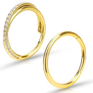 Imagem de 2 peças de brincos de cartilagem de titânio 18G 16G CZ piercing de nariz argolas diâmetro 8 mm 10 mm cristal concha hélice tragus lóbulo torre segmento articulado anéis lábio narina clicker corpo