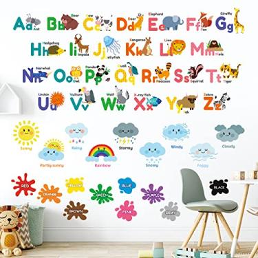 Imagem de DECOWALL DSL-8070 Animal alfabeto números cor clima crianças adesivos de parede decalques sala de jogos letras decoração quarto abc berçário sala de aula crianças aprendizagem educativo bebê arco-íris colorido