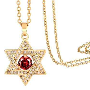 Imagem de Lagava Colar Estrela de Davi: Colar pequeno com pingente de pedra do mês de nascimento | Colar de estrela judaica de seis pontas com pedra do mês de nascimento, joia minúscula de ouro 14K para
