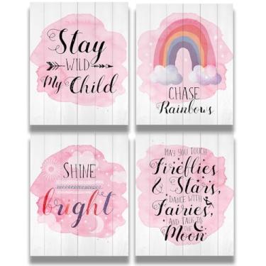 Imagem de Arte de parede para meninas pequenas, decoração de parede para quarto de bebê, decoração de quarto infantil, conjunto de impressões sem moldura de 4 peças 20 x 25 cm decorações de berçário arco-íris,