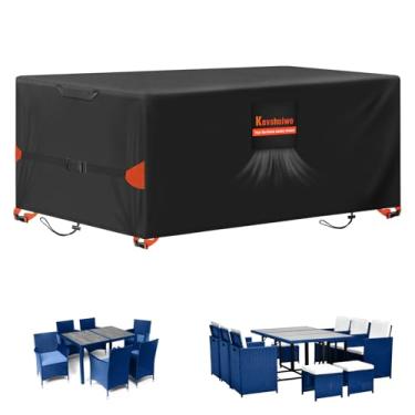 Imagem de Kovshuiwe Capa de mesa retangular resistente para pátio - capas de pátio para sombra e chuva, tecido Oxford 600D resistente à prova d'água capa de móveis para mesa de jantar e cadeiras 162 cm C C x 71