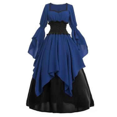 Imagem de LTAKK Vestido renascentista feminino medieval fantasia vitoriana vestidos camponeses gótico fada bruxa casamento sob vestido, Azul royal, XX-Large/3X-Large