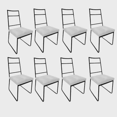 Imagem de Kit 08 Cadeiras Sala de Jantar Escritório Office Stark Industrial Ferro Preto Sintético Branco - Ahz Móveis