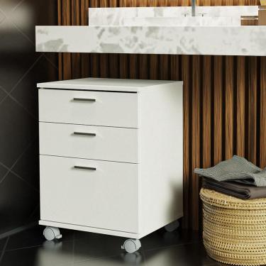 Imagem de Gaveteiro para Banheiro Branco com 3 Gavetas e Rodinhas Madesa