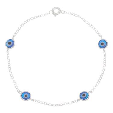 Imagem de Pulseira Olho Turco Grego Azul Prata 925 Legítima