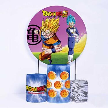 Imagem de Kit Painel de Festa Redondo de 1,80m e Trio de Cilindros Dragon Ball - Fera Print