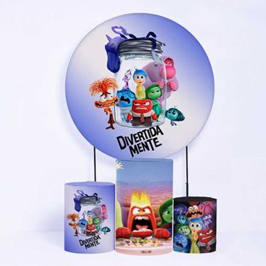 Imagem de Kit Painel de Festa Redondo de 1,30m e Trio de Cilindros Divertidamente - Fera Print