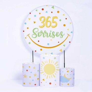 Imagem de Kit Painel de Festa Redondo de 1,80m e Trio de Cilindros 365 Sorrisos - Fera Print