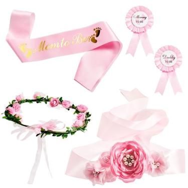 Imagem de Kit de faixa de maternidade Xinnun, 5 peças, coroa de flores, rosa, ch