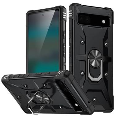 Imagem de YLFFFZZZ Capa com suporte magnético para Google Pixel 8 Pro/Pixel 8, TPU+PC 2 em 1 capa de telefone com proteção de lente capa à prova de choque de grau militar, preta, 8