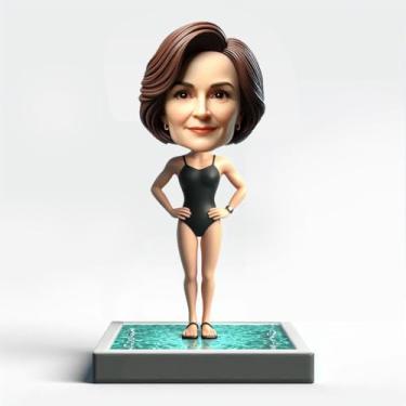 Imagem de Mulher de natação personalizada Bobblehead em traje de banho preto estatueta personalizada feita à mão para o Dia das Mães Independente Natação Grandeza Colecionável