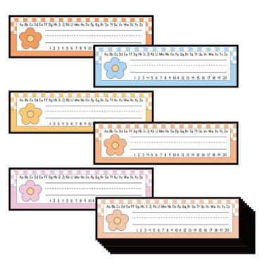 Imagem de FYSUIMU 48 peças placas de nome de mesa margarida flores pastel xadrez placas de identificação autoadesivas de estudantes para sala de aula armários de mesa de escritório