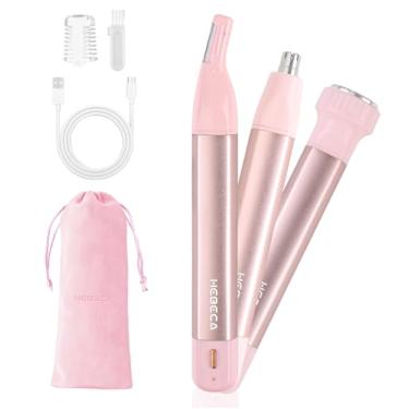 Imagem de Aparador de pelos faciais 3 em 1 para mulheres - recarregável, impermeável, portátil com bolsa de viagem - apara nariz, orelha, sobrancelha, pêssego, lábios, removedor de pelos faciais FT2003 (rosa)