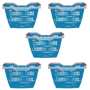 Imagem de Kit 5 Cestas de Compras Supermercado 12 Litros Com Alça (Azul)