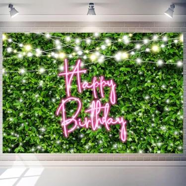 Imagem de Pano de fundo rosa feliz aniversário 2,1 x 1,5 m decoração de festa de aniversário meninas mulher banner rosa doce tema princesa fundo cabine de fotos adereços suprimentos poliéster