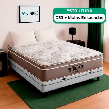 Imagem de Cama Box Baú Casal e Colchão Ibiza Molas Ensacadas V-Store