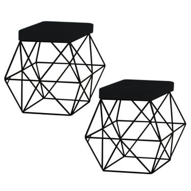 Imagem de Kit 2 Puffs Decorativo Base Preto Trixie Veludo Preto