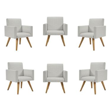 Imagem de Kit 06 Poltronas Nina Para Recepção Linho Cinza Claro