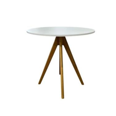 Imagem de Mesa Redonda 90cm com Pés de Madeira - Arysson Móveis, Mel/Branco