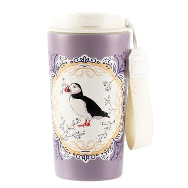 Imagem de Xícara de café de aço inoxidável 304 de 500 ml, 304ss, isolado, gelado reutilizável, caneca de viagem de café quente com canudo (Papagaio-do-mar)