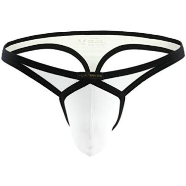Imagem de MuscleMate Roupa íntima masculina tanga fio dental, tanga masculina tanga tanga nas costas, ajuste elástico., Branco, G