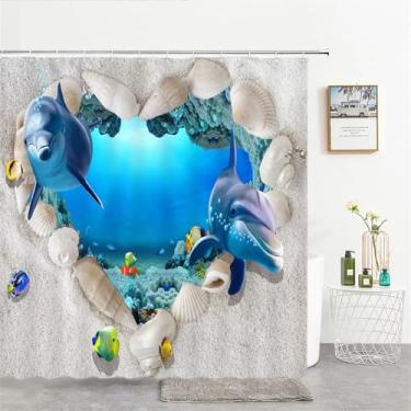 Imagem de Cortinas de chuveiro Ocean Dolphin Sea World Animal Tecido impermeável Cortina de chuveiro para banheiro Tamanho grande 240X180 Tela, 1297W,W90xH180cm