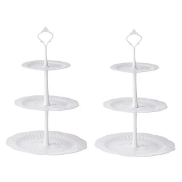 Imagem de Suporte de bolo branco, 2 peças, conjunto de suporte para cupcake, perfeito para casamento, chá de bebê, casa, aniversário, decoração de chá