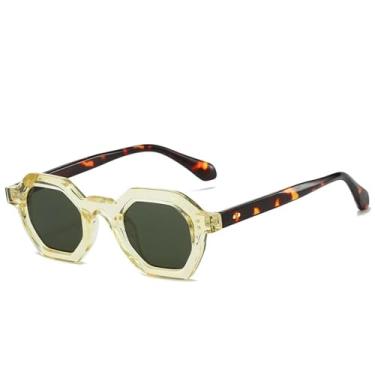 Imagem de JRLLFD Óculos de sol retrô polígono pequeno feminino, óculos de sol retrô com rebites, óculos escuros masculinos, moda esportiva ao ar livre, uv400 (amarelo leopardo)