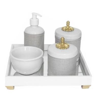 Imagem de Kit Higiene Bandeja Potes Porcelanas Provençal Bebê Dourado - Potinho 