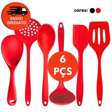 Imagem de Kit 06 Pç Silicone Jogo Concha Colher P Colher G Escumadeira Espátula 