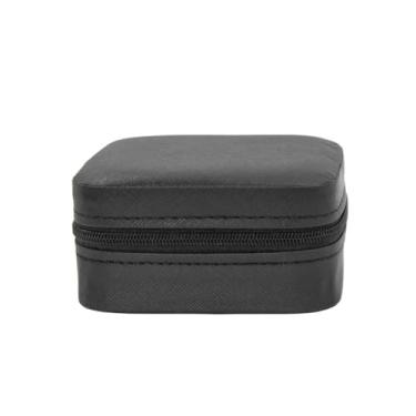 Imagem de Porta Joias Portátil com Zíper, 10x10x5cm, Couro Sintético, Interior em Veludo, Preto