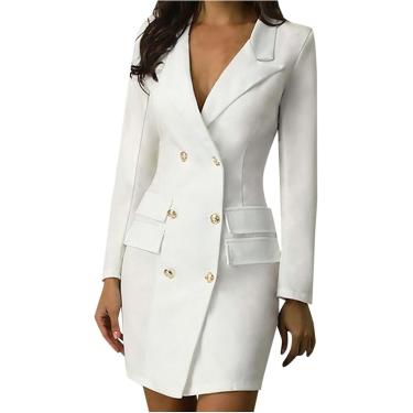 Imagem de Vestido Formal Sexy Senhora Do Escritório Mulheres Blazer Trespassado Plus Size Slim Bodycon Vestido De Trabalho, White, XXL
