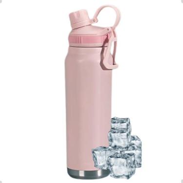 Imagem de Garrafa Térmica Inox 800ml Com Alça Academia MS706 - Kingleen, Rosa