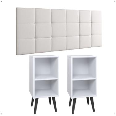 Imagem de Kit 2 Mesinhas Lateral Charme Nicho Cabeceira Suspensa Bia 1,60 Cama Queen Decoração Quarto Casal Branco Corino - Lojas rpm