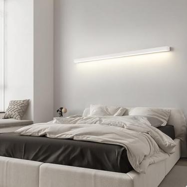Imagem de GZZBMY Luzes de parede de LED com faixa longa moderna e simples de alumínio arandela luz de cabeceira lâmpada de arandela linear para quarto, sala de estar, corredor, escadas, varanda (luz branca