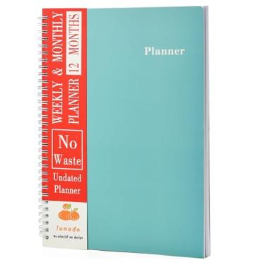 Imagem de Agenda A4 grande sem data semanal e mensal, 12 meses, sem desperdício, data semanal de tarefas, caderno com bolso organizador e objetivo, agenda mensal em branco de 21,6 cm x 28 cm para mulheres