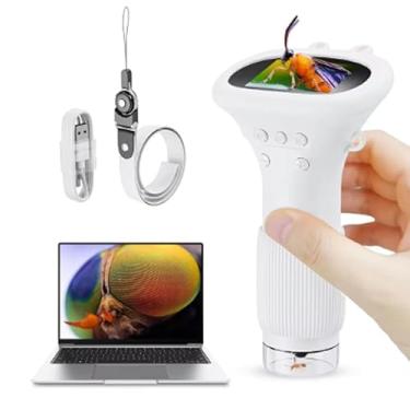Imagem de Microscópio Digital Infantil 1000x com LED, Função Foto/Vídeo, USB – Brinquedo Educativo Científico para Crianças (Branco)