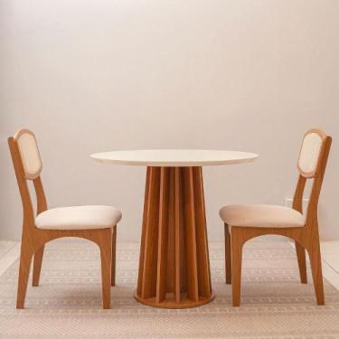 Imagem de Mesa Redonda Jantar Base Ripada c/ 2 Cadeiras Estofadas MDF - Dalla Co