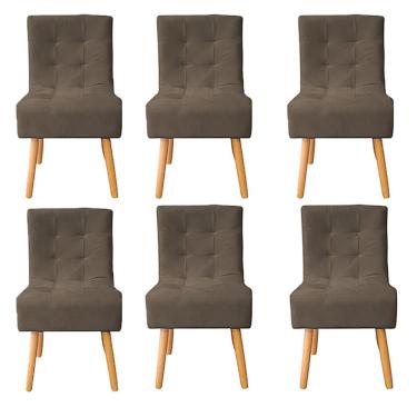 Imagem de Kit 6 Cadeiras Poltrona Sala de Jantar Penteadeira Reforçada Decorativa Liz Suede