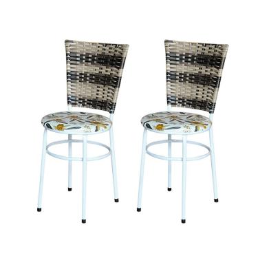 Imagem de 2 Cadeiras Branca Para Cozinha Hawai Cappuccino Premium Assento Floral Cor:floral Orquídea