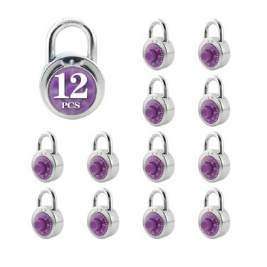 Imagem de ZonRo Trava de combinação de mostrador padrão, 5 cm de largura, placa giratória roxa com código de 3 dígitos, pacote com 12 com diferentes combinações; trava para escola, funcionário, armário