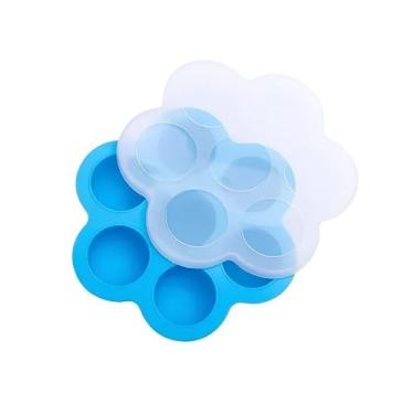 Imagem de Forma de Gelo Silicone com Tampa 7 Cavidades Forma Porta Papinha Para Bebê (Azul)