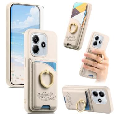 Imagem de Asuwish Capa de telefone para Xiaomi Redmi Note 14 4G capa carteira com protetor de tela de vidro temperado e suporte de cartão de crédito de couro PU anel suporte acessórios para celular Note14 G4