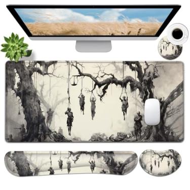 Imagem de JVGFYNKL Conjunto grande de mouse pad para jogos, suporte ergonômico de espuma viscoelástica para teclado + descanso de pulso para mouse + tapete de mesa estendido com base de borracha antiderrapante