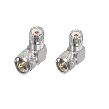Imagem de XIAOYAOREN 2 peças UHF Adaptador coaxial de ângulo reto de 90 graus, adaptador de conector coaxial de cotovelo direito macho para fêmea, conector coaxial em forma de L