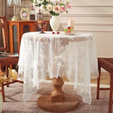 Imagem de Toalha de mesa de renda bordada estilo francês, pequena toalha de mesa quadrada de renda com capa de mesa de café para sala de estar, casamento, chá de bebê, festa, decoração de casa, 89 x 89 cm