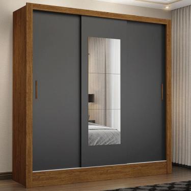 Imagem de Guarda-Roupa Santiago 3 Portas 3 Gavetas com Espelho Cinamomo/Preto - Carioca Móveis