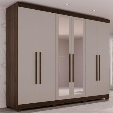 Imagem de Guarda-Roupa Casal Palazzo Luxo 6 Portas 6 Gavetas 100% Mdf com Espelho Savana/Off White - Pnr Móveis