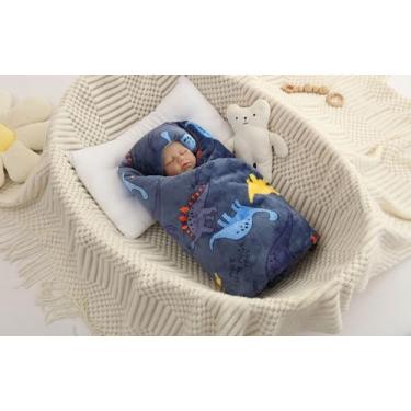 Imagem de JZLPIN Cobertor de flanela para bebê reversível super macio para meninos meninas recém-nascidos sherpa recebendo cobertores para berço carrinho de bebê azul dinossauro 76 cm x 101 cm