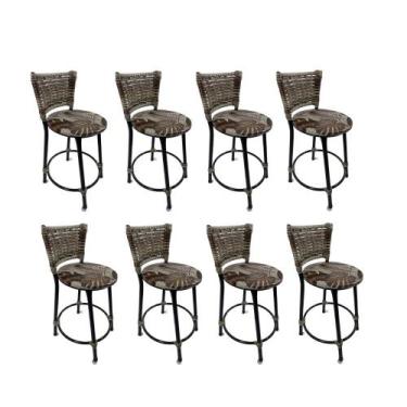 Imagem de Kit 8 banqueta baixa junco cozinha gourmet bancada americana - FortMix